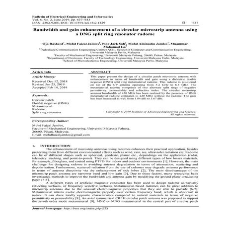 Bandwidth and gain enhancement of a circular microstrip antenna using a DNG s...