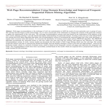 Web Page Recommendation Using Domain Knowledge and Improved Frequent Sequenti...