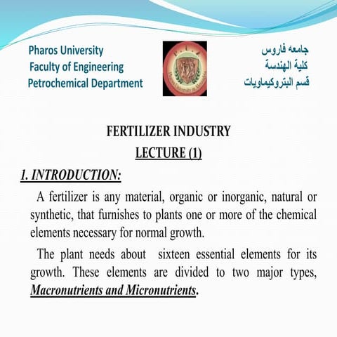 Fertilizers in Agriculture: Enhancing Crop Yields and Sustainability | PPTX