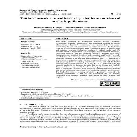 Teachers’ commitment and leadership behavior as correlates of academic perfor...