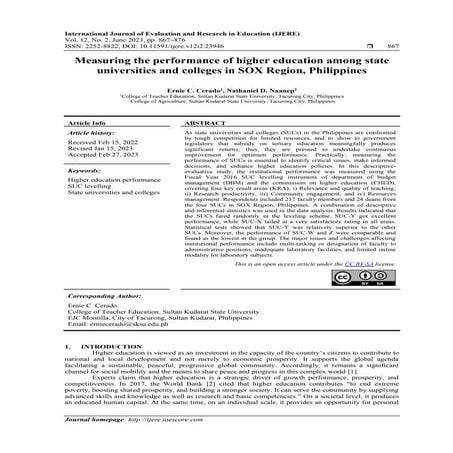 Measuring the performance of higher education among state universities and co...