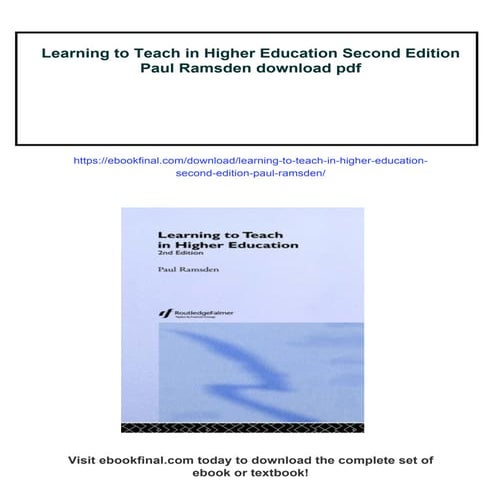 Learning to Teach in Higher Education Second Edition Paul Ramsden | PDF