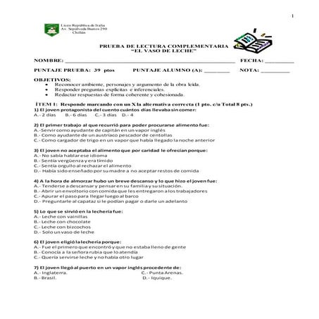 prueba de el vaso de leche