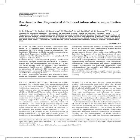 Barriers to pediatric TB diagnosis 2015
