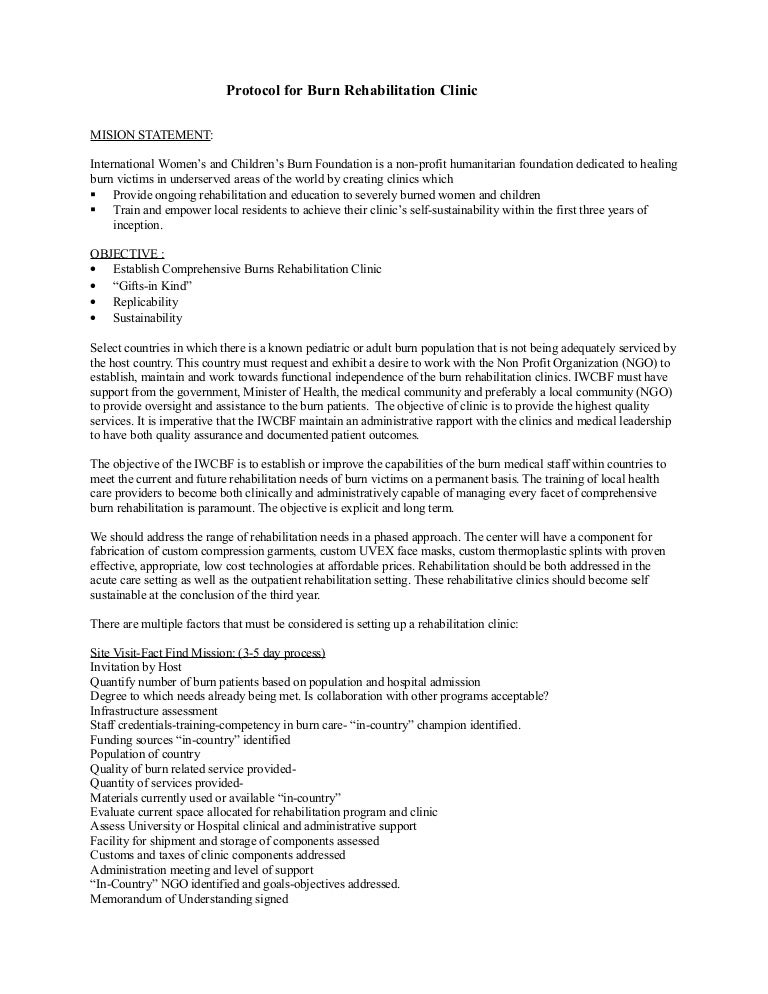 Protocol For Burn Rehabilitation Clinics