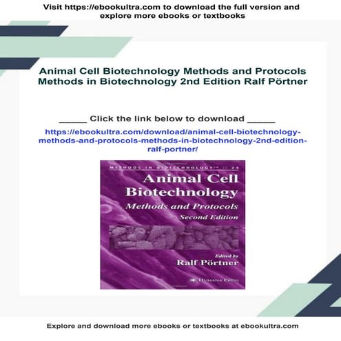 Animal Cell Biotechnology Methods and Protocols Methods in ...