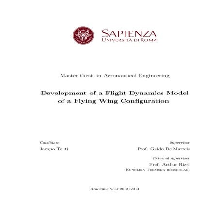 [Sapienza] Development of the Flight Dynamics Model of a Flying Wing Aircraft