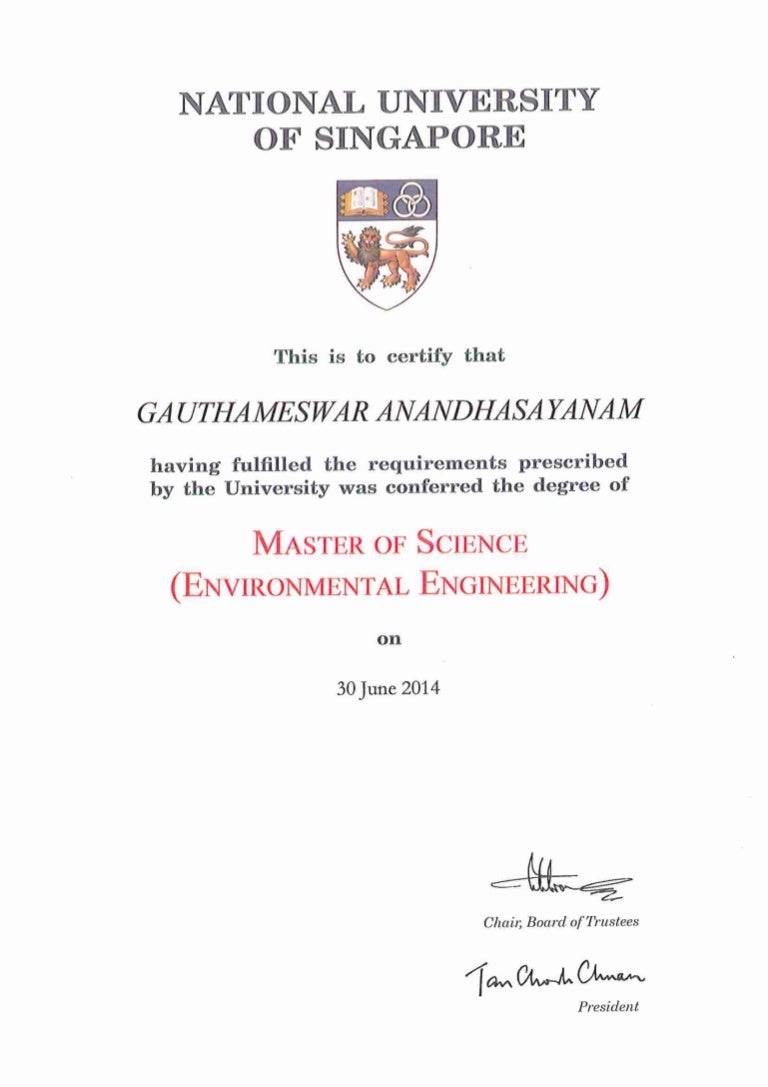 NUS Master Degree Certification Gauthameswar Anandhasayanam