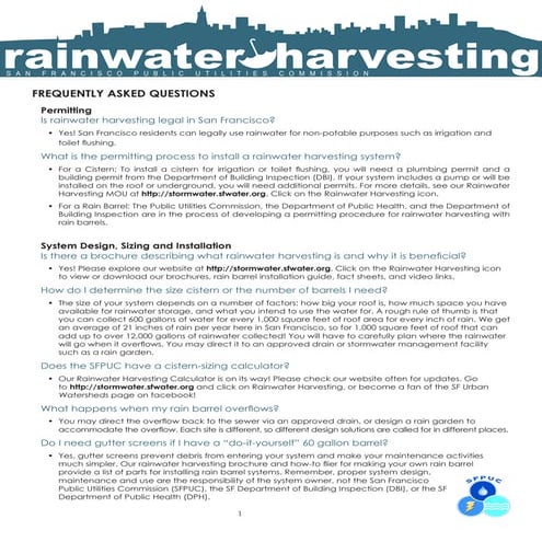 San Francisco Rainwater Harvesting Brochure