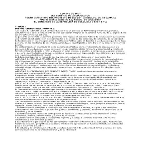 Ley general de educación de Colombia | PPT