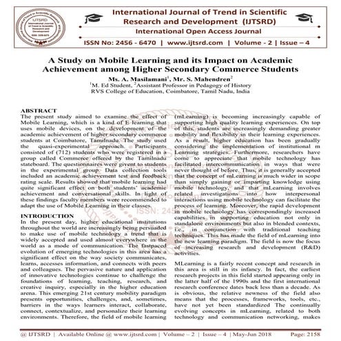 A Study on Mobile Learning and its Impact on Academic Achievement among Highe...