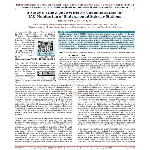 A Study on the ZigBee Wireless Communication for IAQ Monitoring of Undergroun...