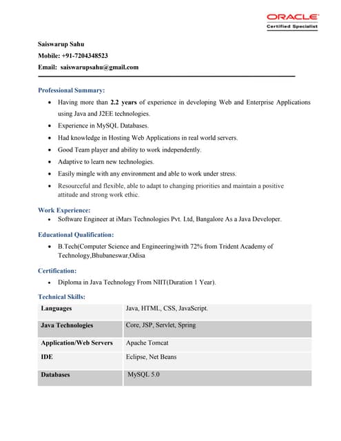Saiswarup sahu_2.2 years Resume