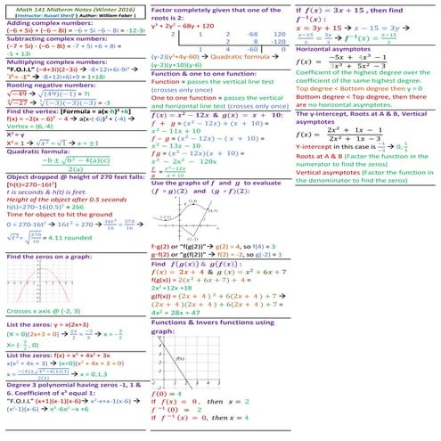 Pre-calculus 1, 2 and Calculus I (exam notes)