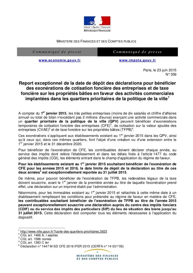 Exonération CFE des entreprises situées en QPV