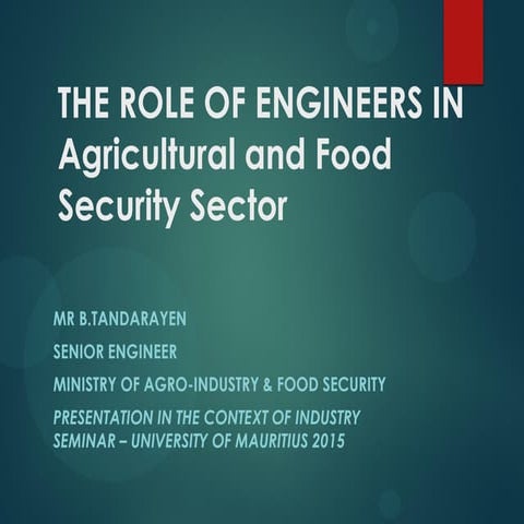 THE ROLE OF ENGINEER in Agricultural & FS Sector | PDF
