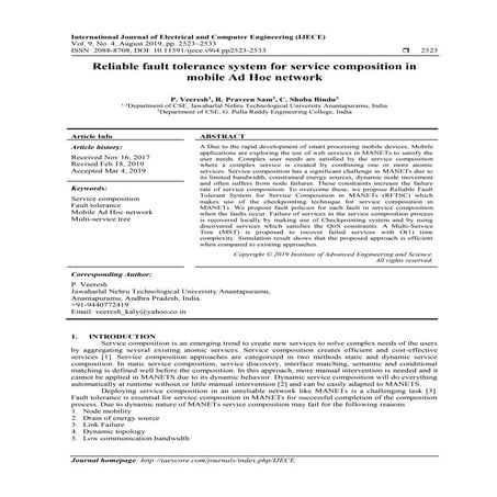 Reliable Fault Tolerance System for Service Composition in Mobile Ad Hoc Network