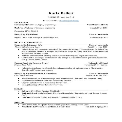 Belfort, Karla Resume