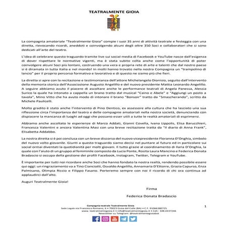 35 anni teatralmente gioia