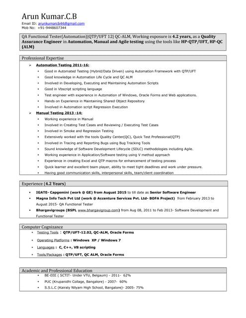 Arun Kumar Resume