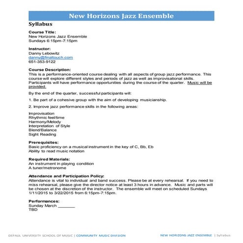 Jazz Syllabus | DOCX | Jazz | Music