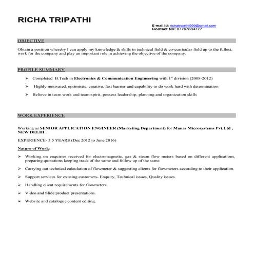 RICHA TRIPATHI RESUME 
