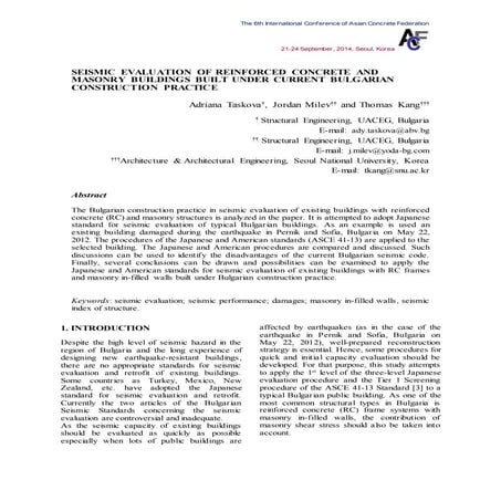 SEISMIC EVALUATION OF REINFORCED CONCRETE AND MASONRY BUILDINGS BUILT UNDER C...