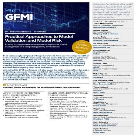 Model Validation and Model Risk Conference September 5-7, 2016, Singapore