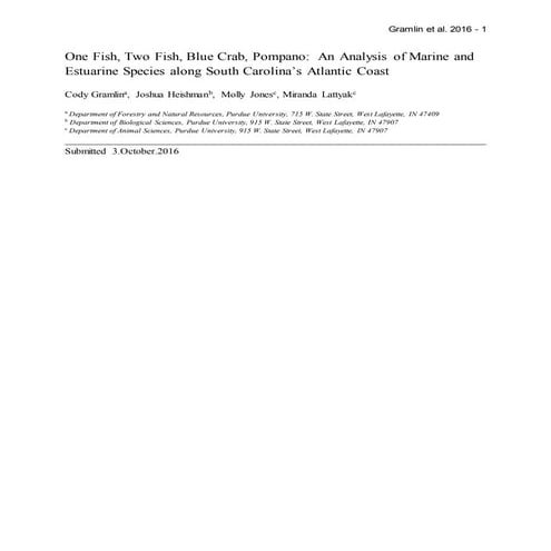 One Fish, Two Fish, Blue Crab, Pompano- An Analysis of Marine and Estuarine S...