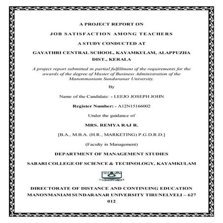 JOB SATISFACTION AMONG TEACHERS