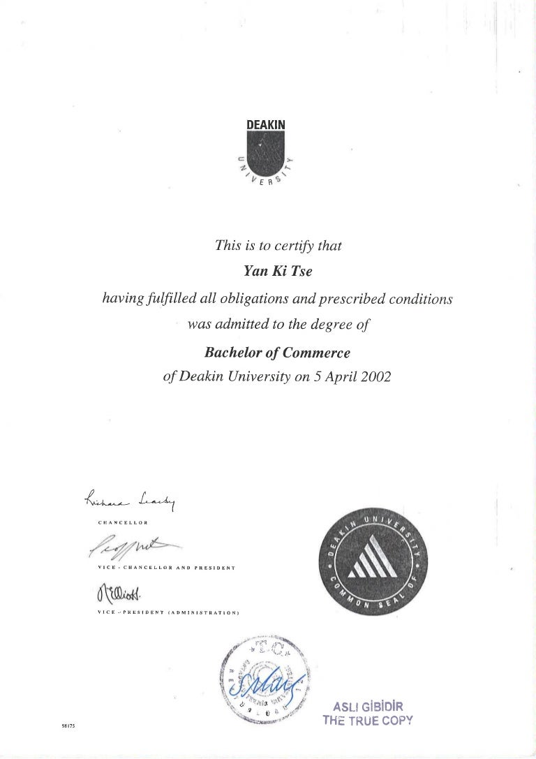 Deakin Certificate