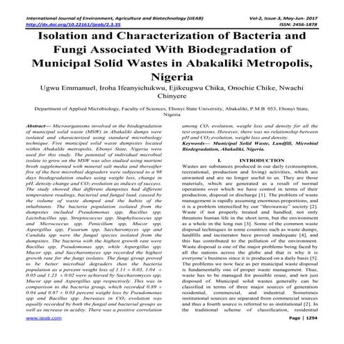 Isolation and Characterization of Bacteria and Fungi Associated With Biodegra...