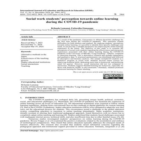 Social work students’ perception towards online learning during the ...