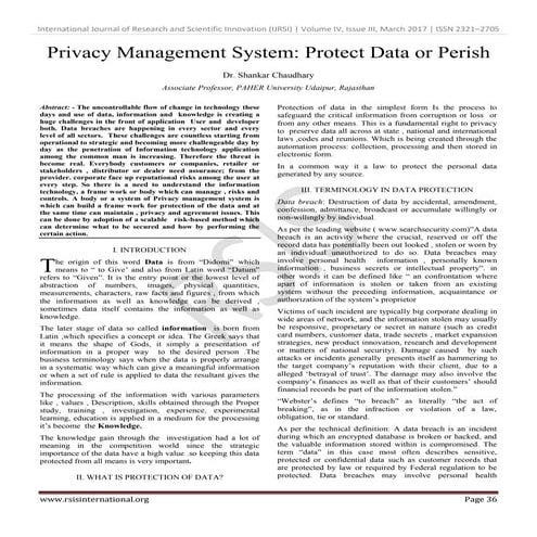 Privacy Management System: Protect Data or Perish