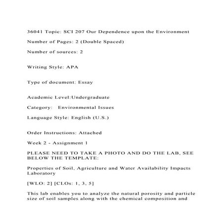 36041 Topic SCI 207 Our Dependence upon the EnvironmentNumber.docx