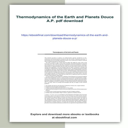 Thermodynamics of the Earth and Planets Douce A.P.