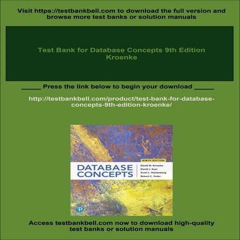 Test Bank for Database Concepts 9th Edition Kroenke | PDF