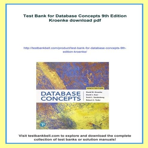 Test Bank for Database Concepts 9th Edition Kroenke | PDF