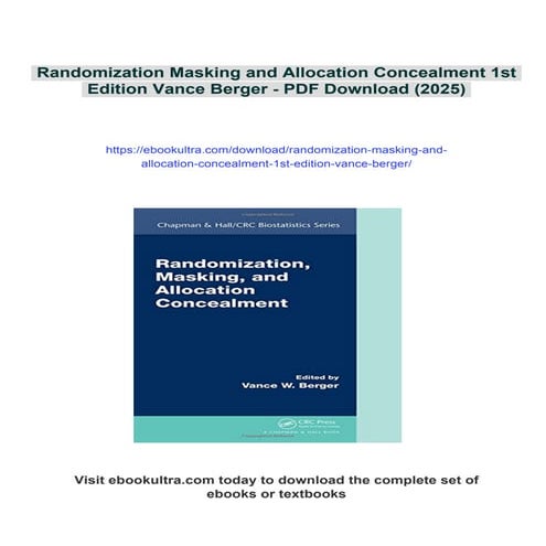 Randomization Masking and Allocation Concealment 1st Edition Vance Berger