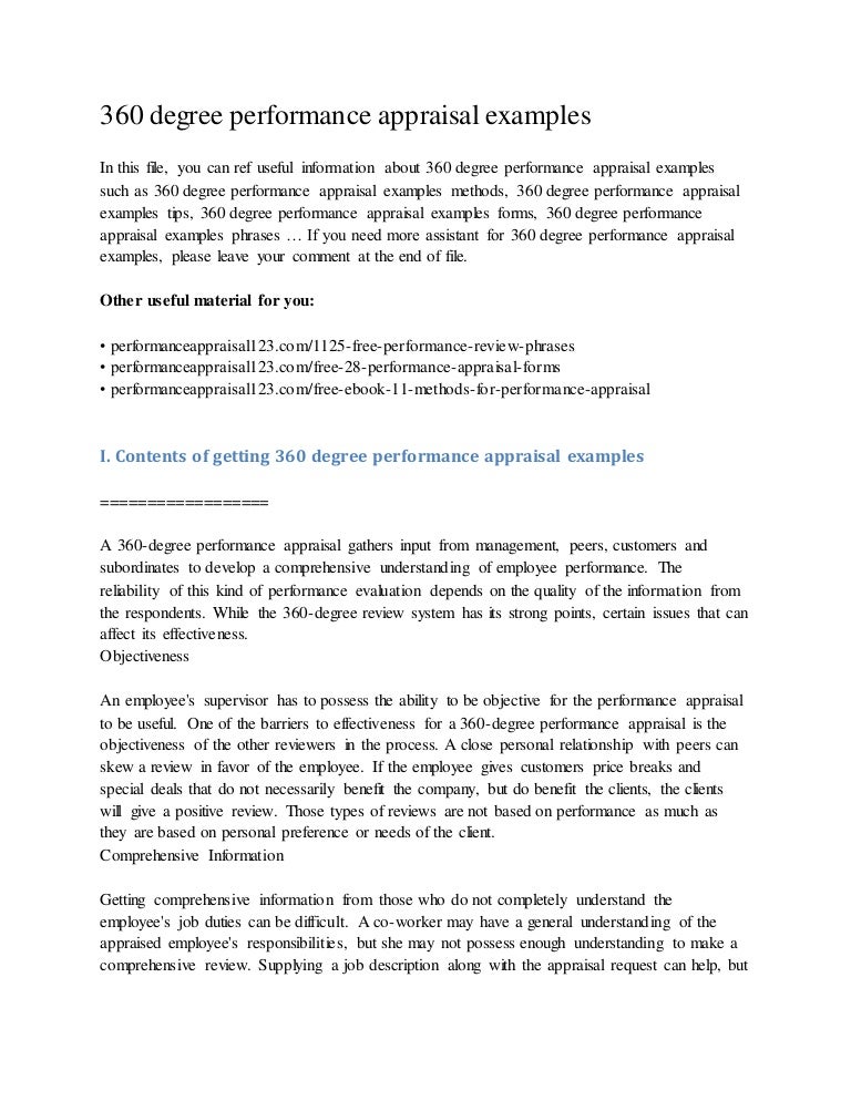 360 degree performance appraisal examples employee performance evaluations examples