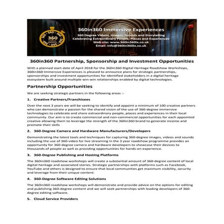 360in360 Partnership, Sponsorship and Investment Opportunities