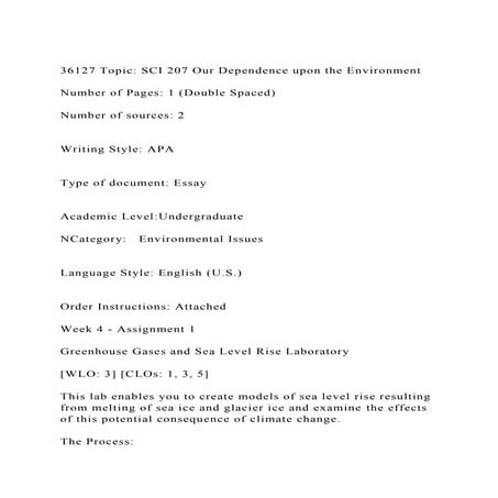 36127 Topic SCI 207 Our Dependence upon the EnvironmentNumber.docx