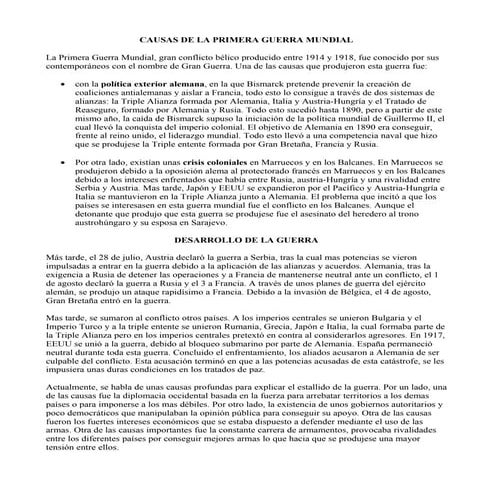CAUSAS DE LA PRIMERA y SEGUNDA  GUERRA MUNDIAL