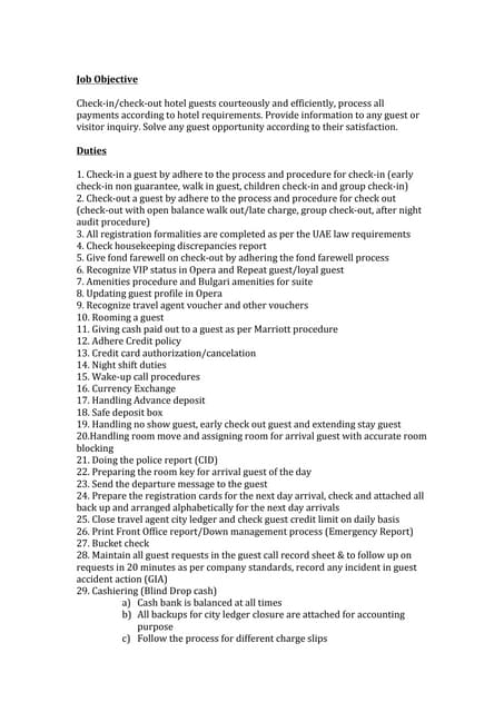 Job Description - Front Desk Agent