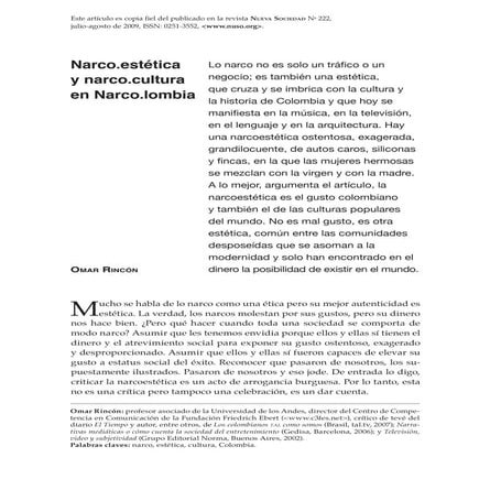 narcoestetica y narcocultura en narcolombia