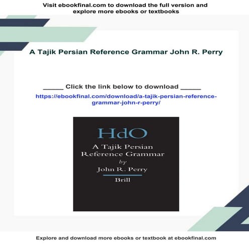 A Tajik Persian Reference Grammar John R. Perry