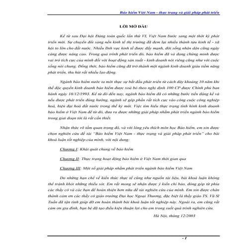 Luận văn: Bảo hiểm Việt Nam - Thực trạng và giải pháp phát triển, HAY