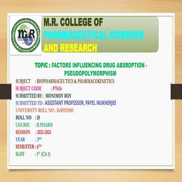 BIO PHARMA PPT FOR FACTORS INFLUENCING DRUG ABSORPTION