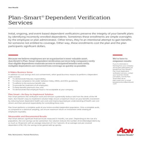 Plan-Smart Dependent Verification Services