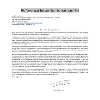 Reference letter for Jonathan Fix